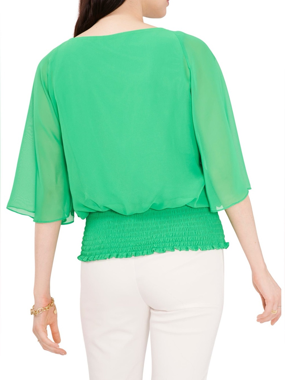 Chaus vibrant green smocked dolman top built underlay tank top wispy Size L - Picture 2 of 14